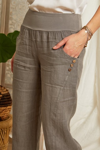 Pantalón recto de lino - Topo