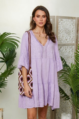 Vestido evasé de lino - Violeta