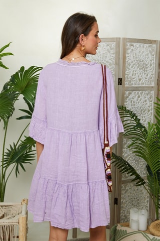 Vestido evasé de lino - Violeta