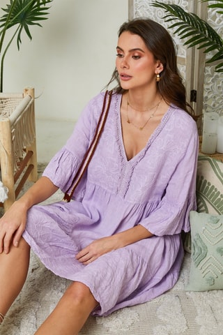Vestido evasé de lino - Violeta