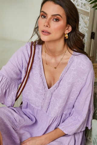 Vestido evasé de lino - Violeta