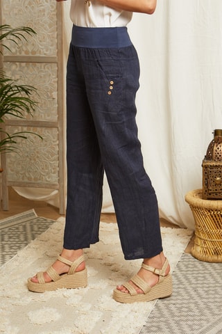 Pantalón recto de lino - Azul marino