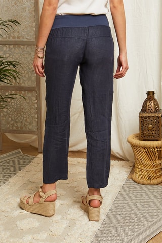 Pantalón recto de lino - Azul marino