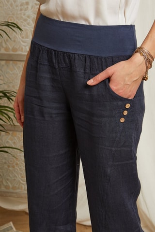 Pantalón recto de lino - Azul marino