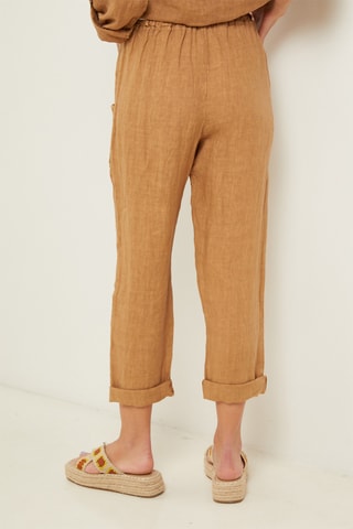 Pantalón recto 7/8 de lino - Camel