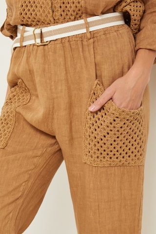 Pantalón recto 7/8 de lino - Camel