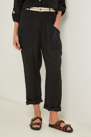 Pantalon droit 7/8 en lin - Noir