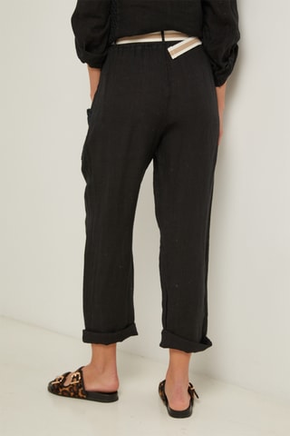 Pantalon droit 7/8 en lin - Noir