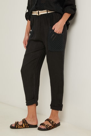Pantalon droit 7/8 en lin - Noir