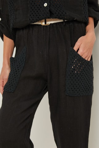 Pantalon droit 7/8 en lin - Noir