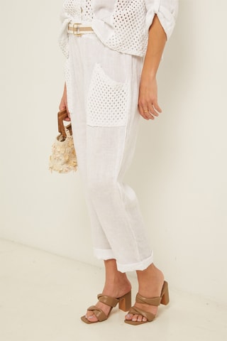 Pantalon droit 7/8 en lin - Blanc