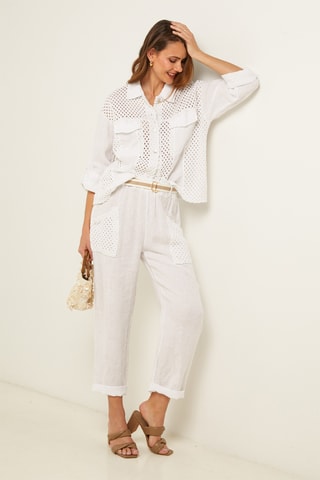 Pantalon droit 7/8 en lin - Blanc