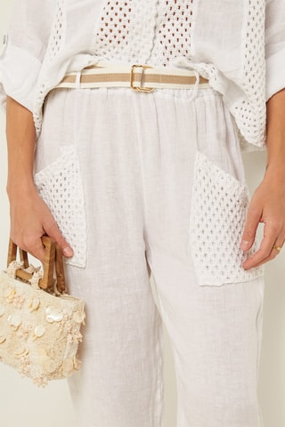 Pantalon droit 7/8 en lin - Blanc