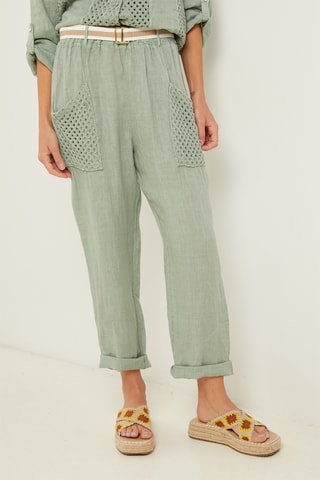 Pantalon droit 7/8 en lin - Vert d'eau