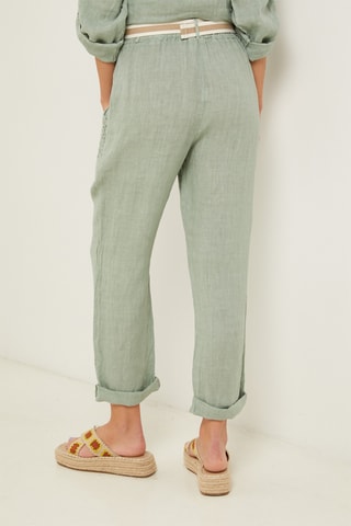 Pantalon droit 7/8 en lin - Vert d'eau
