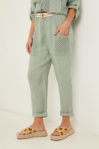 Pantalon droit 7/8 en lin - Vert d'eau