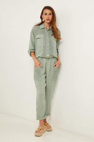 Pantalon droit 7/8 en lin - Vert d'eau