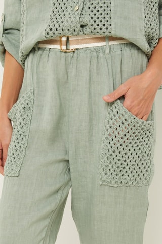Pantalon droit 7/8 en lin - Vert d'eau