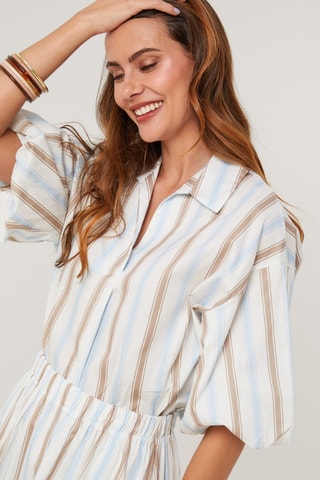 Top de lino - Blanco y azul