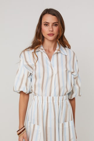 Top de lino - Blanco y azul
