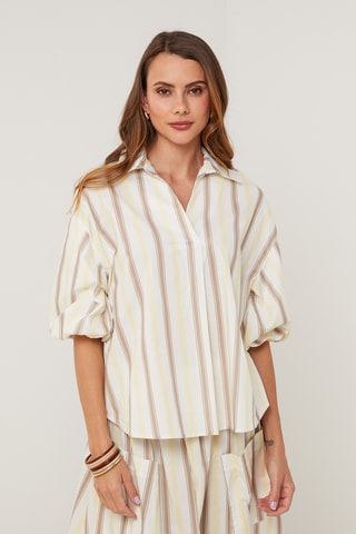 Top de lino - Blanco y amarillo