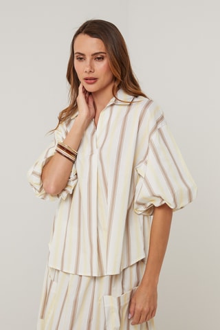 Top de lino - Blanco y amarillo