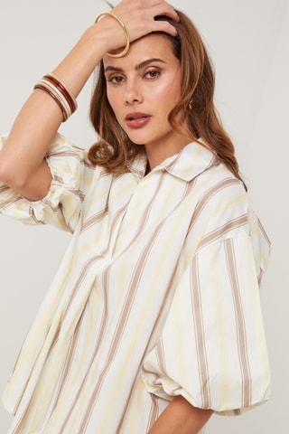 Top de lino - Blanco y amarillo
