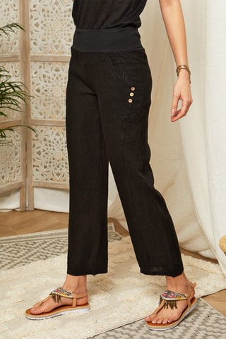 Pantalón recto de lino - Negro