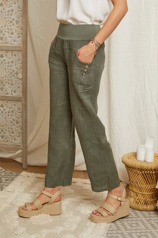 Pantalón recto de lino - Caqui