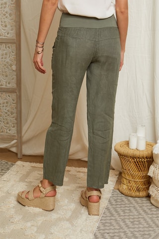 Pantalón recto de lino - Caqui