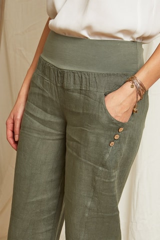 Pantalón recto de lino - Caqui