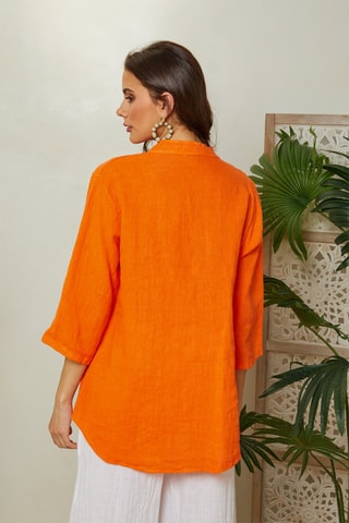 Blusa evasé de lino - Naranja