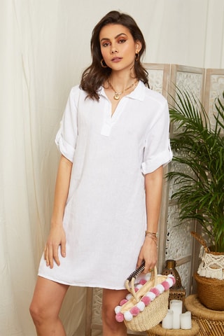 Vestido recto de lino - Blanco