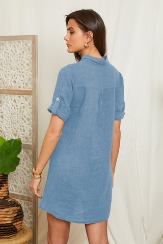 Vestido recto de lino - Azul