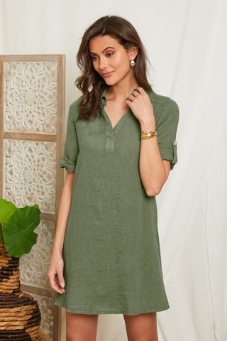 Vestido recto de lino - Verde