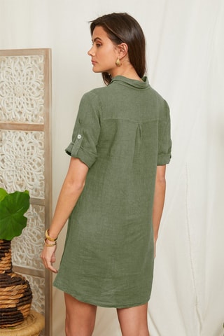 Vestido recto de lino - Verde