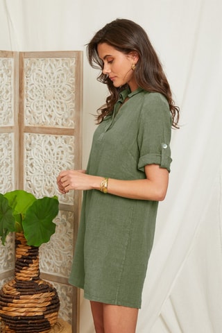 Vestido recto de lino - Verde
