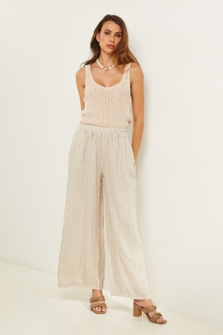 Pantalón loose de lino - Beige