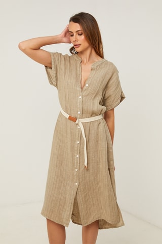 Vestido camisero de lino - Topo