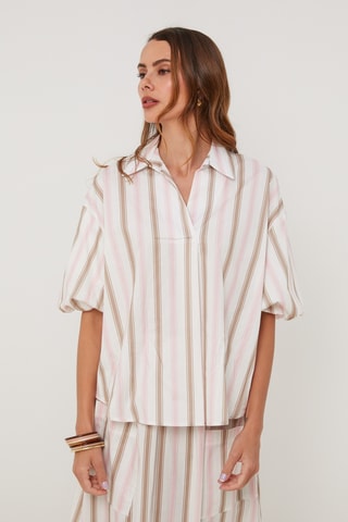 Top de lino - Blanco y rosa