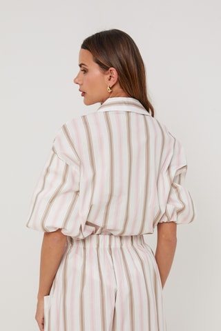 Top de lino - Blanco y rosa