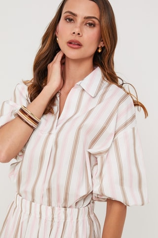 Top de lino - Blanco y rosa