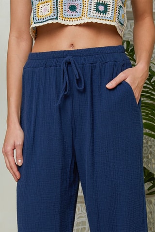 Pantalon large en lin - Bleu marine