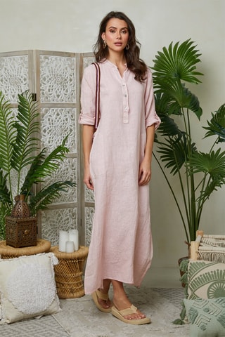 Vestido camisero de lino - Rosa