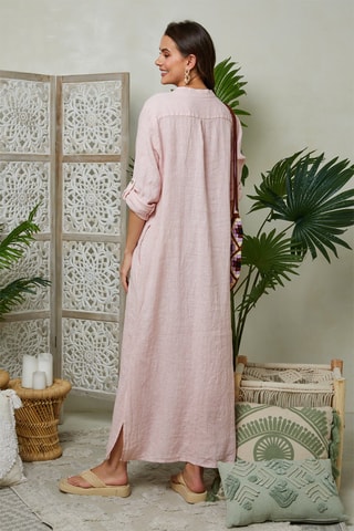 Vestido camisero de lino - Rosa