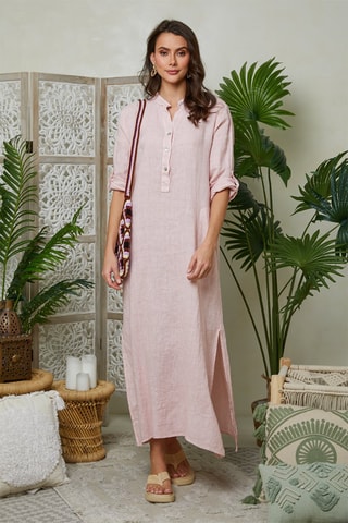 Vestido camisero de lino - Rosa