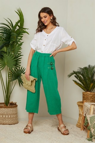 Pantalón pirata de lino - Verde
