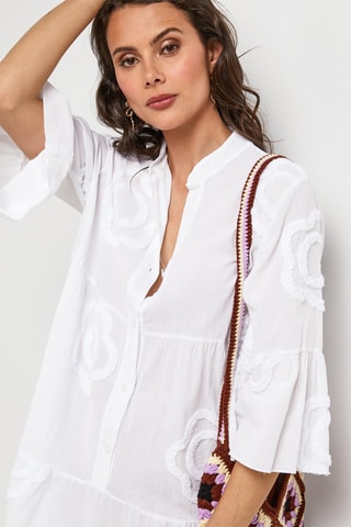 Vestido camisero de lino - Blanco