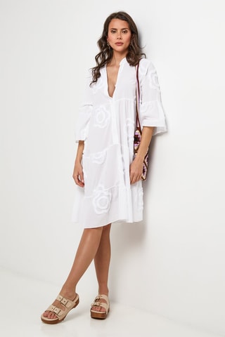 Vestido camisero de lino - Blanco