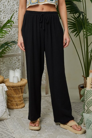 Pantalón ancho de lino - Negro